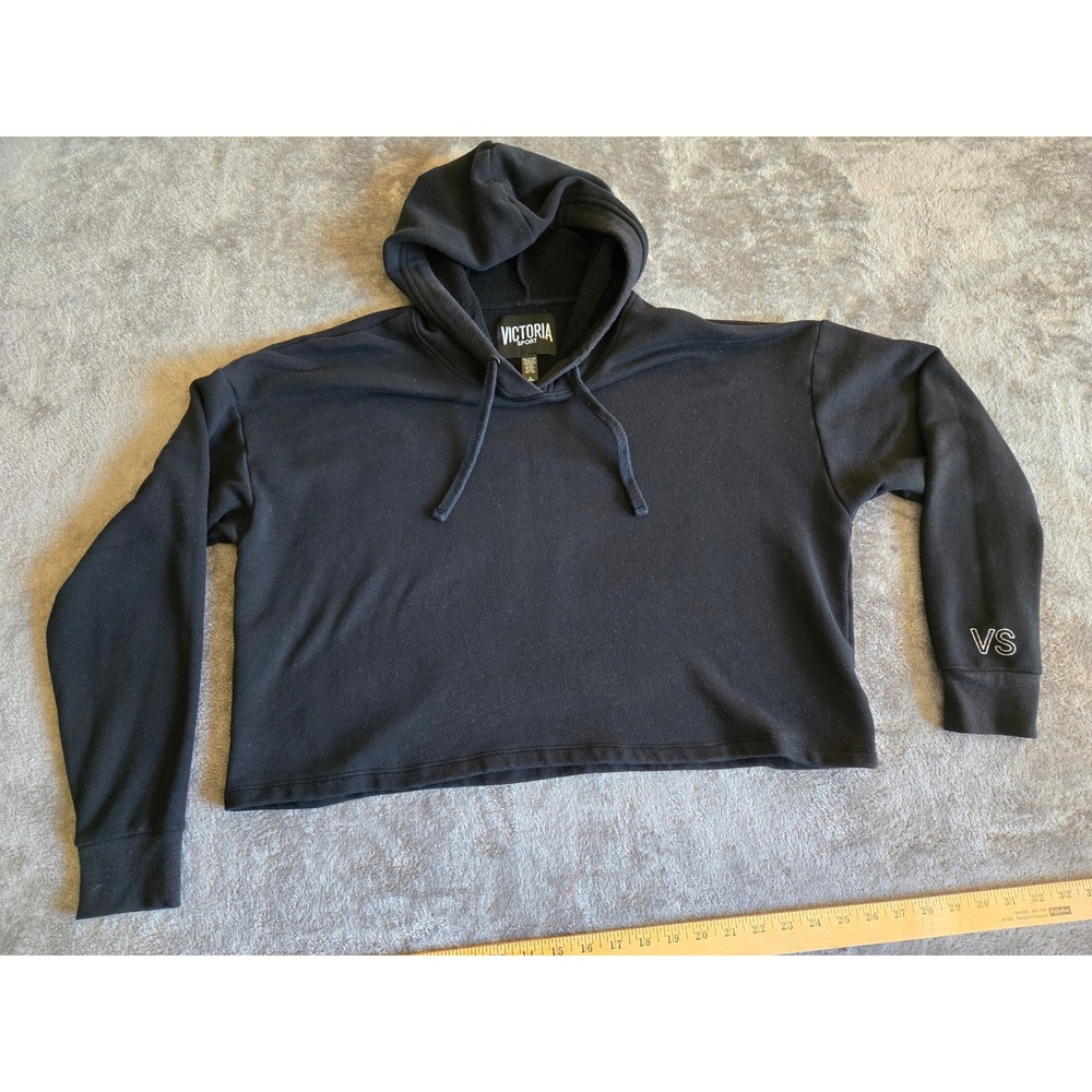 Victoria Sport Cropped Hoodie Women Size M Black Good Pullover Boxy Sweatshirt